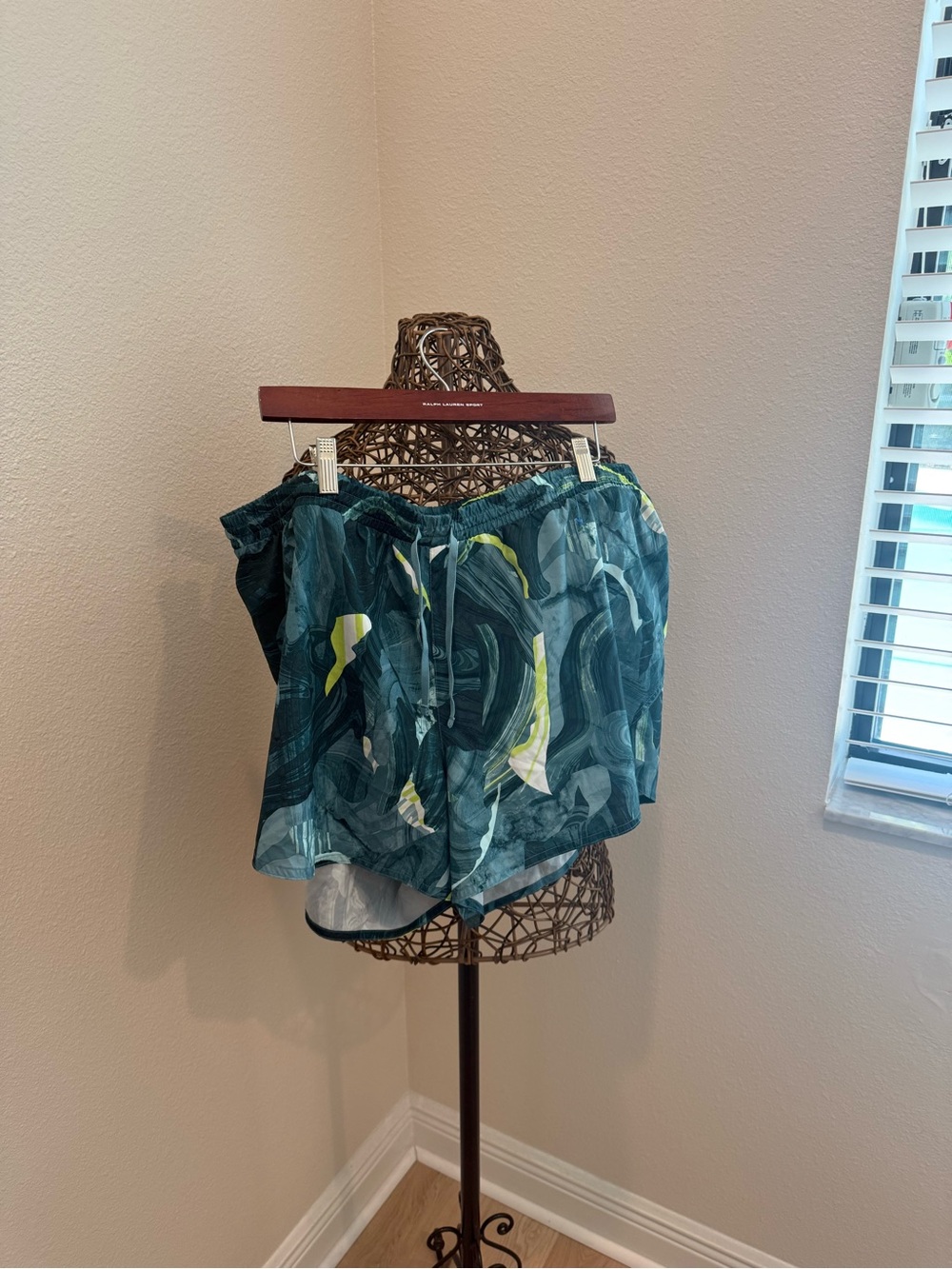 Old Navy Teal Swirl Athletic Shorts with Lime Accents
